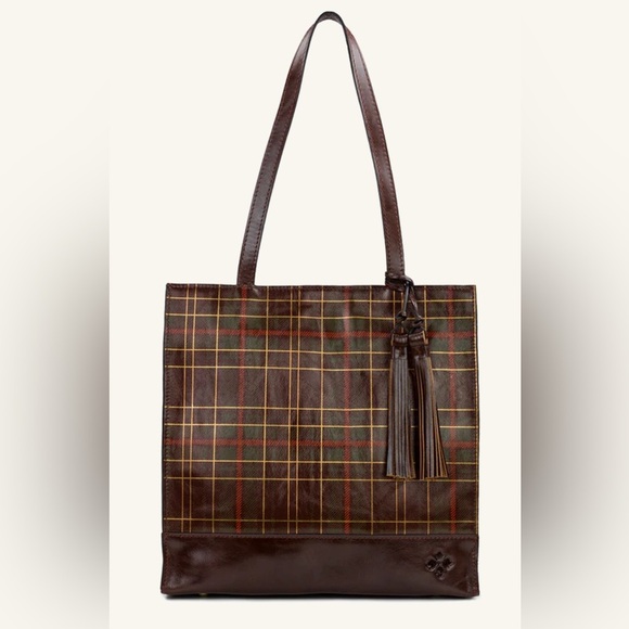 PATRICIA NASH Handbag Toscano Tote Autumn Plaid Leaf Logo Tote Bag AUTHENTIC - Picture 3 of 13